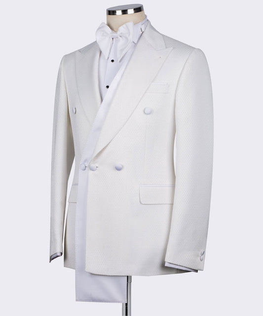 White Satin Collar White Double Breasted Tuxedo