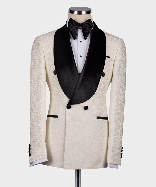 Black Velvet Collar Cream Patterned Tuxedo