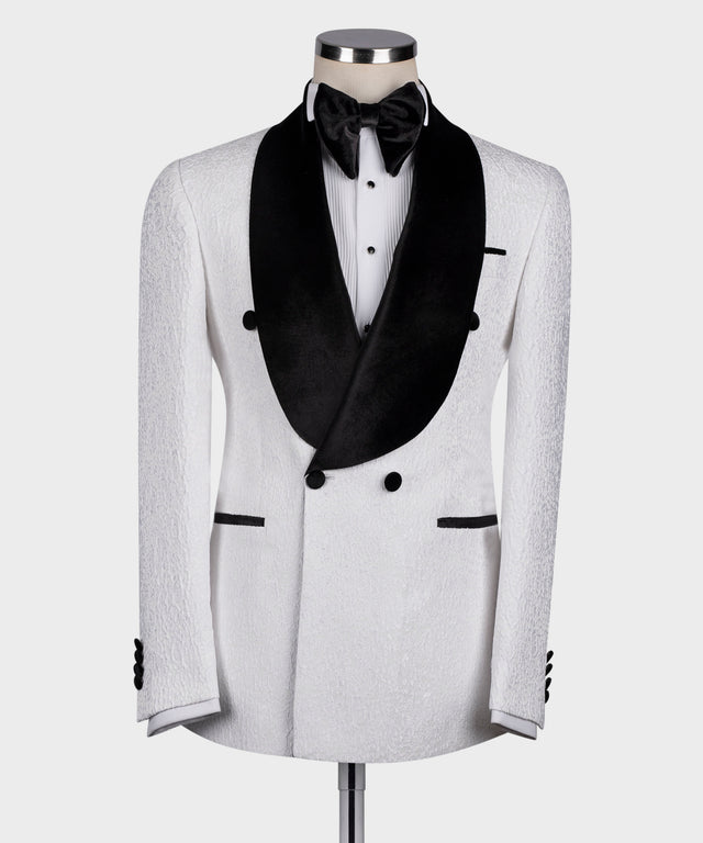 Black Velvet Collar White Patterned Tuxedo