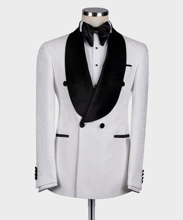 Black Velvet Collar White Patterned Tuxedo