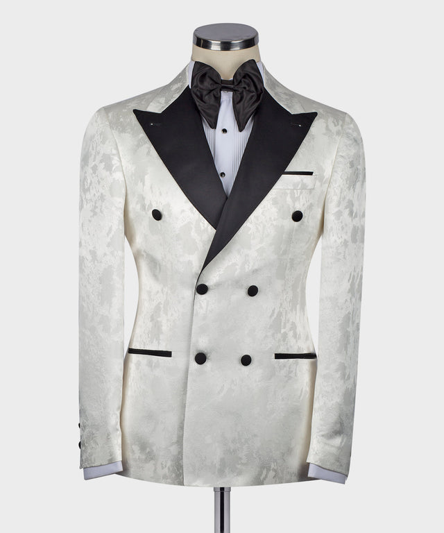 Black Satin Collar White Patterned Tuxedo
