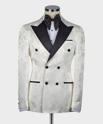 Black Satin Collar White Patterned Tuxedo