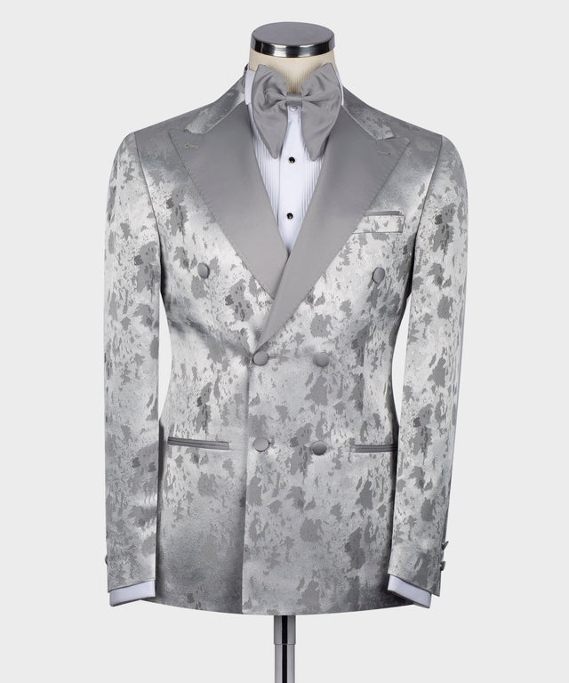 Grey Satin Collar Grey Patterned Tuxedo