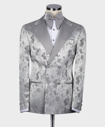 Grey Satin Collar Grey Patterned Tuxedo
