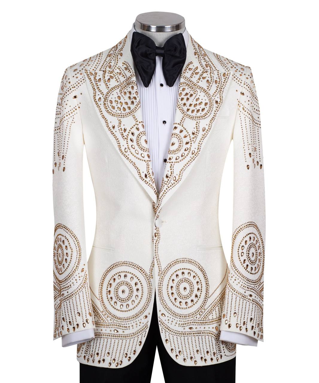 Ivory Gold Embellished Tuxedo Jacket