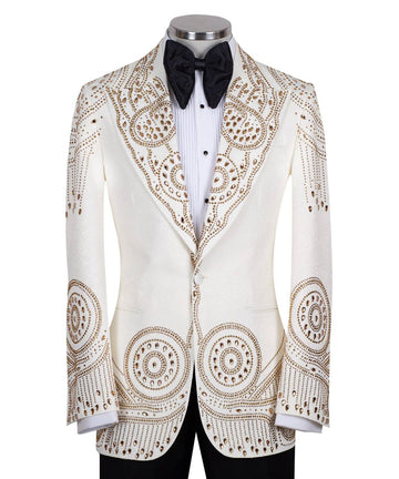 Ivory Gold Embellished Tuxedo Jacket