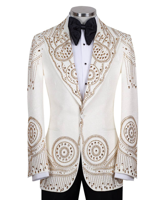 Ivory Gold Embellished Tuxedo Jacket
