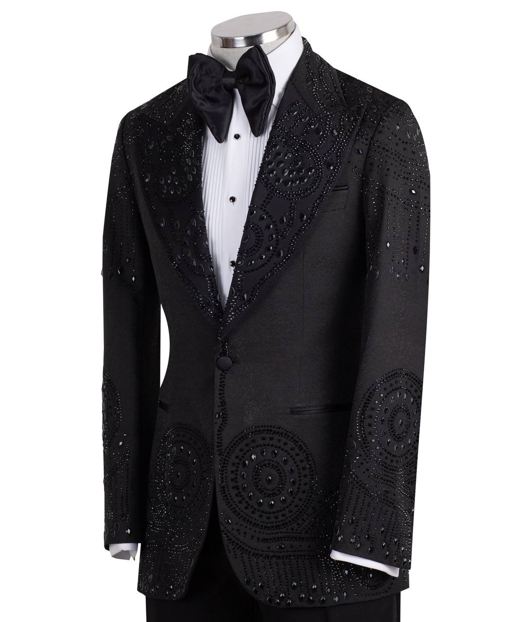 Black Embellished Peak Lapel Tuxedo Jacket