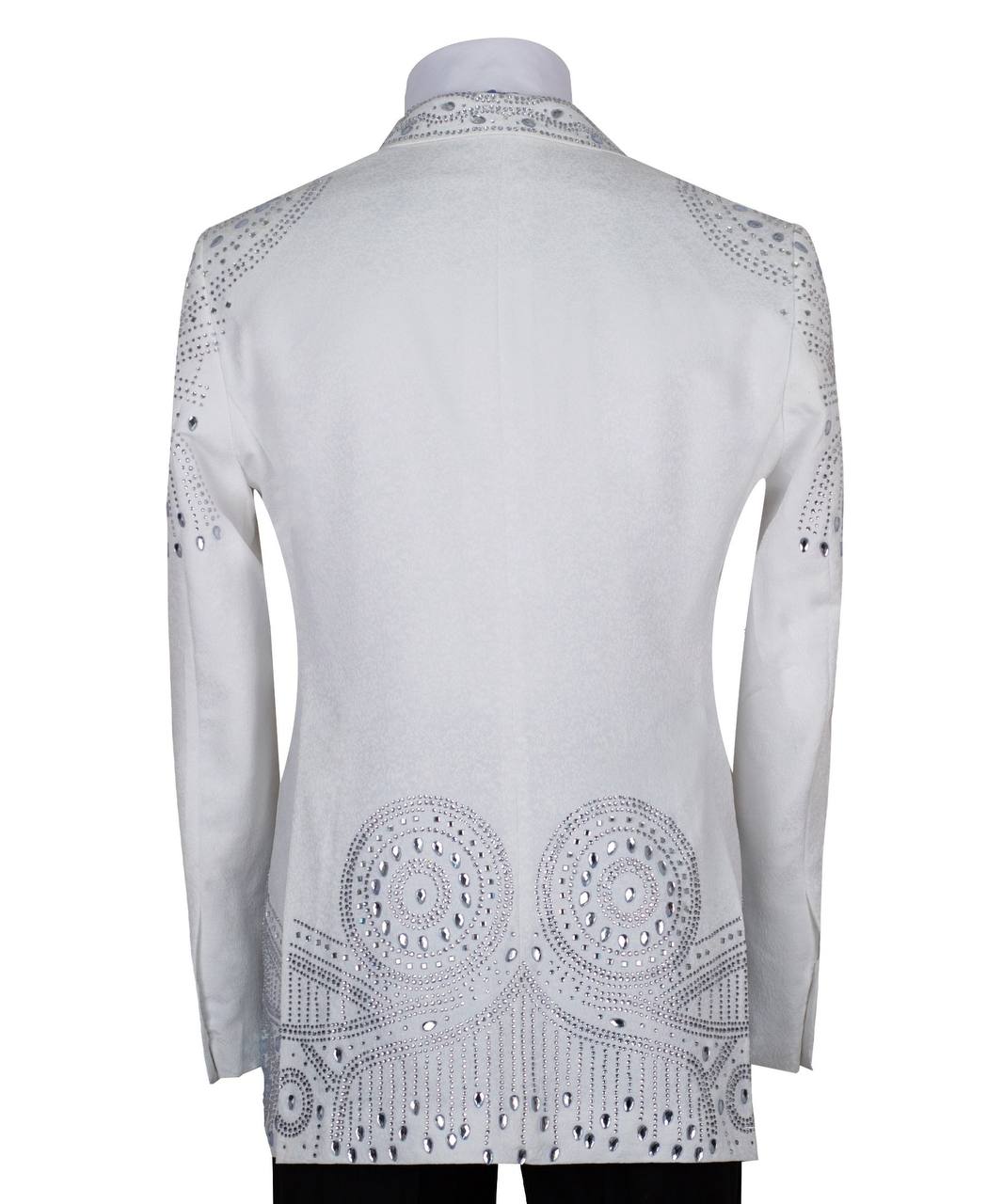 White Crystal Embellished Tuxedo Jacket