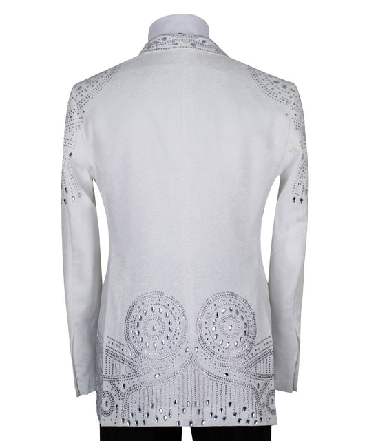 White Crystal Embellished Tuxedo Jacket