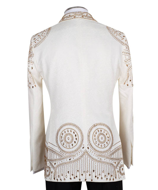 Ivory Gold Embellished Tuxedo Jacket