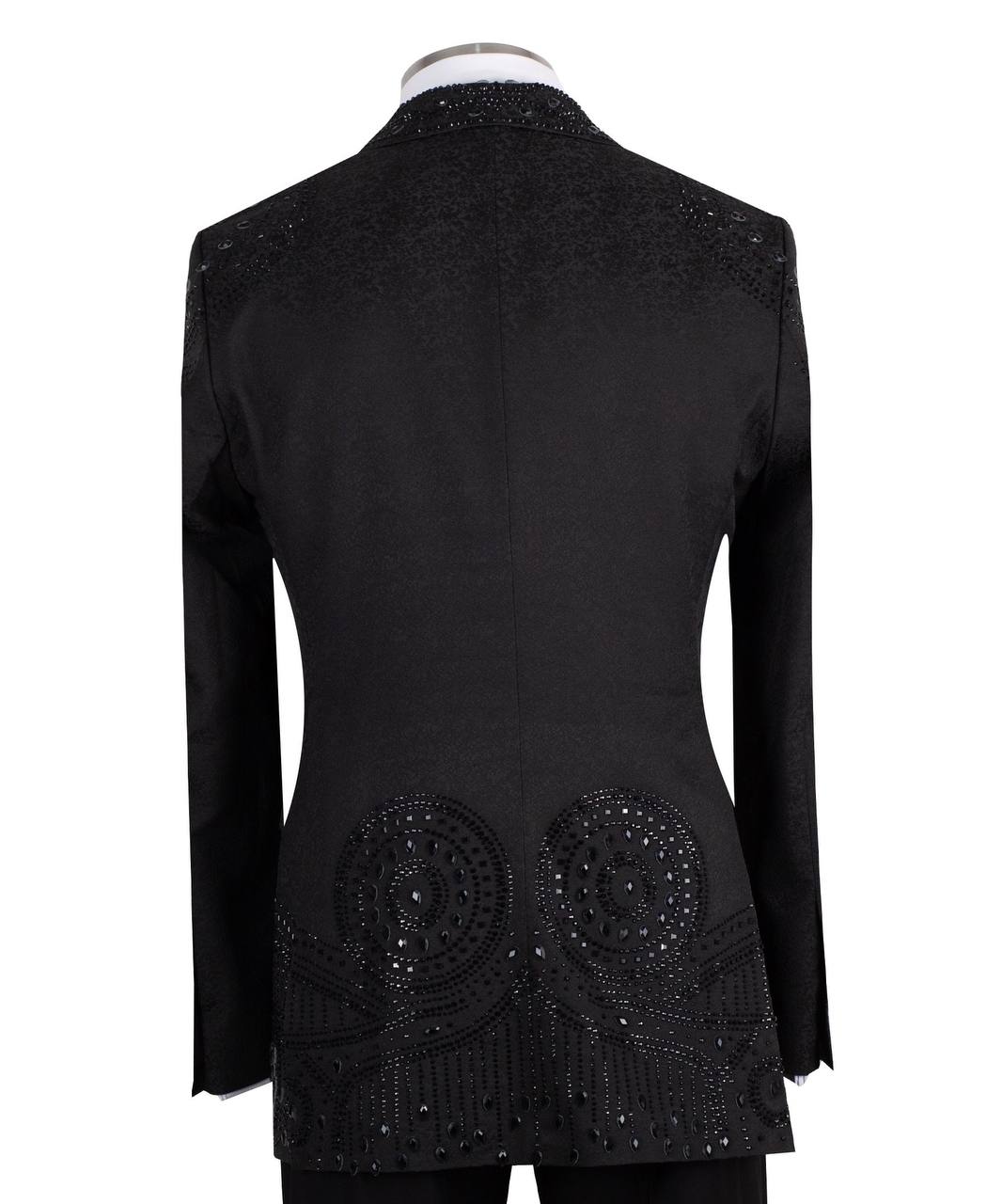 Black Embellished Peak Lapel Tuxedo Jacket