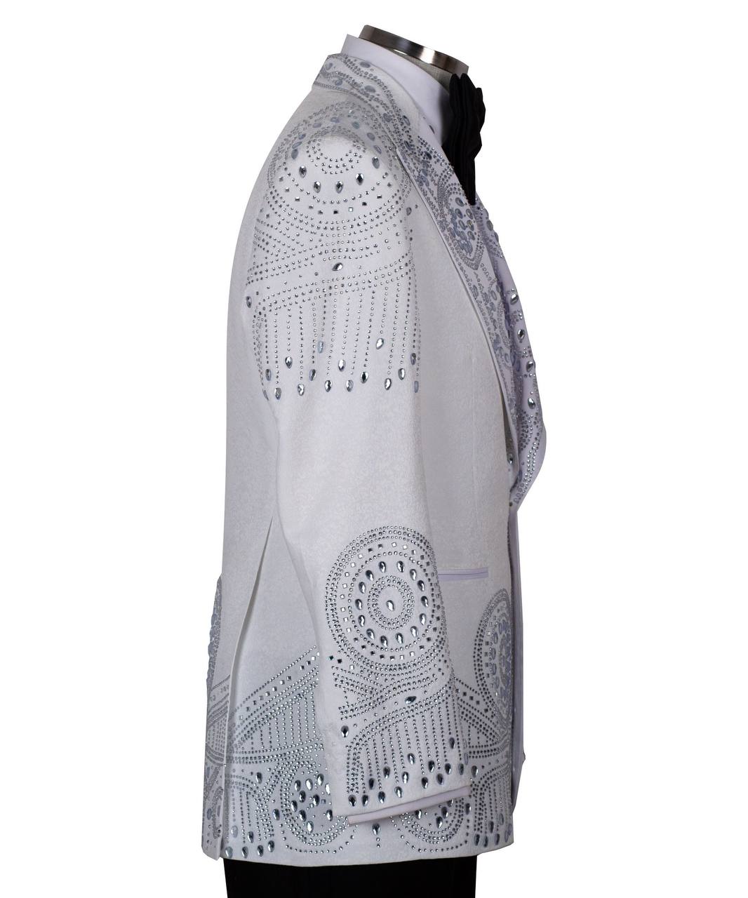 White Crystal Embellished Tuxedo Jacket