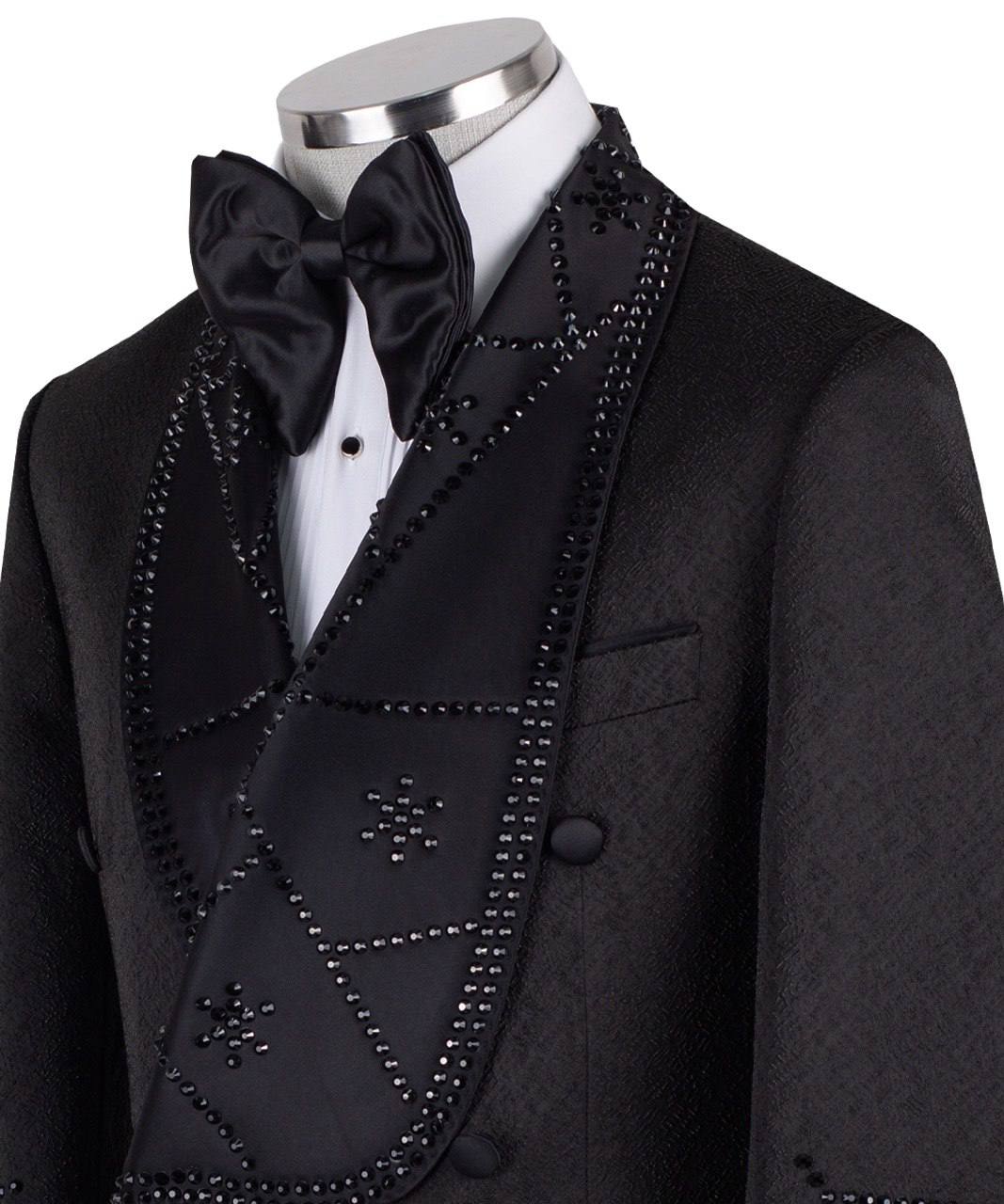 Black Embellished Double-Breasted Shawl Tuxedo