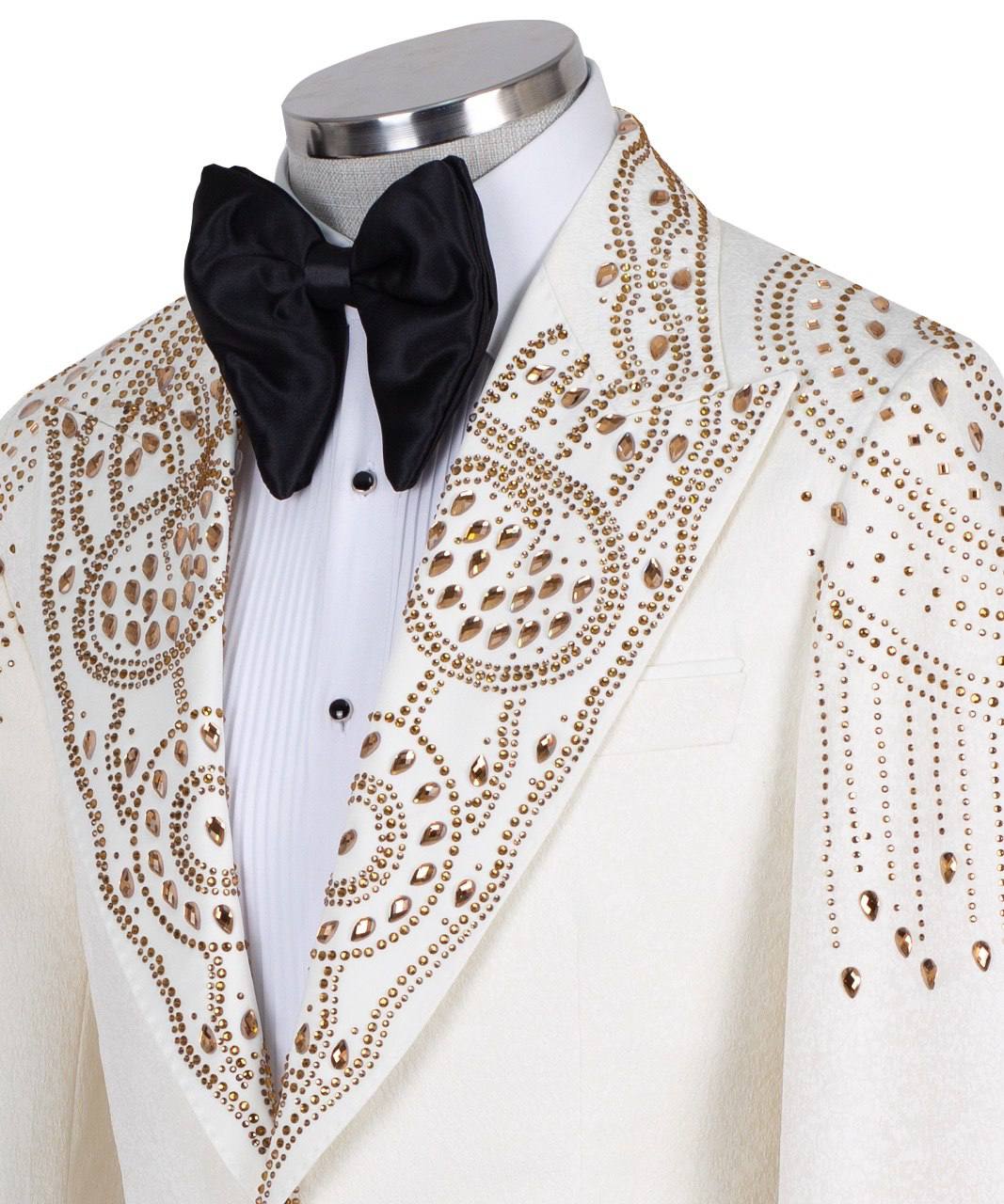 Ivory Gold Embellished Tuxedo Jacket
