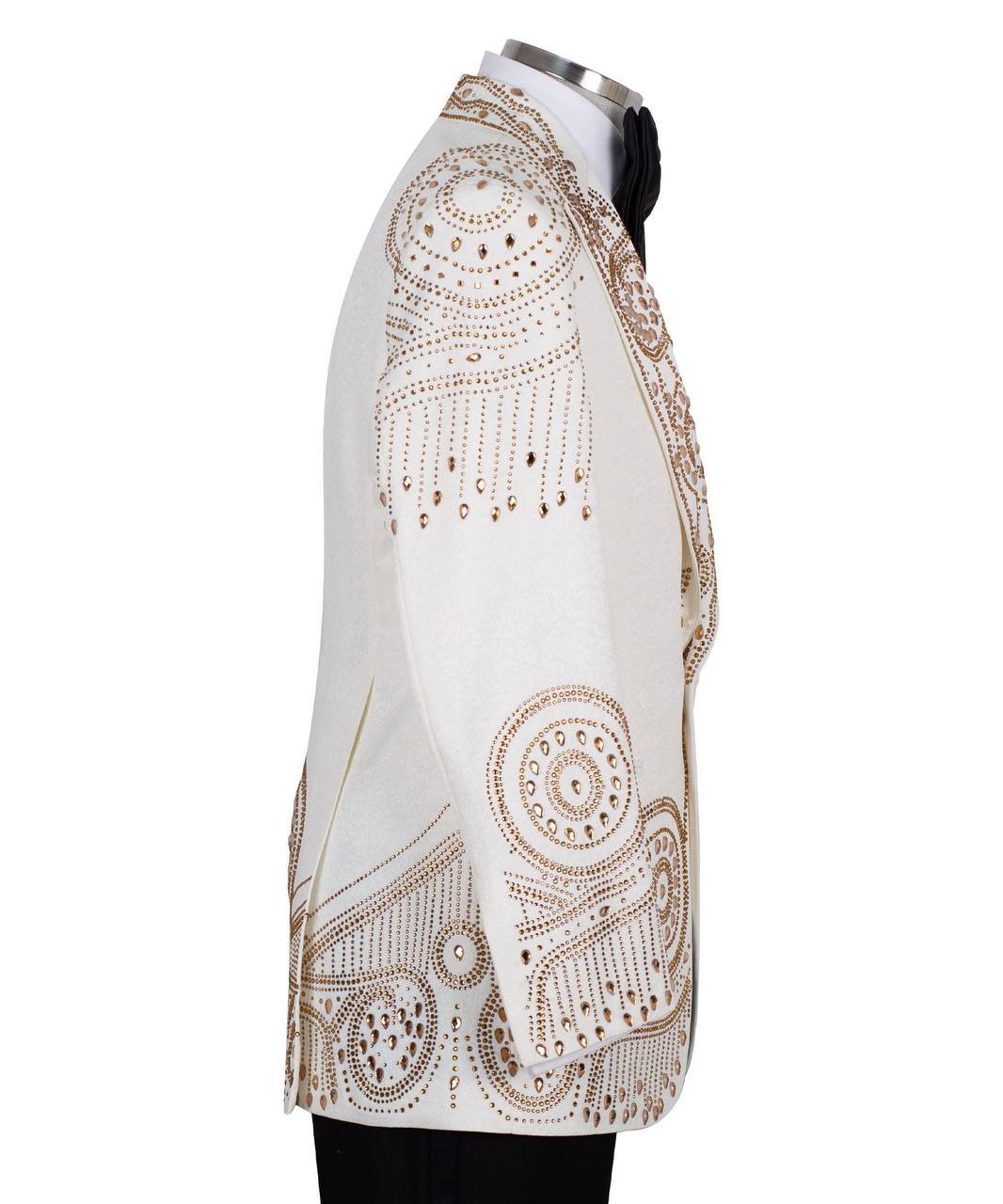 Ivory Gold Embellished Tuxedo Jacket