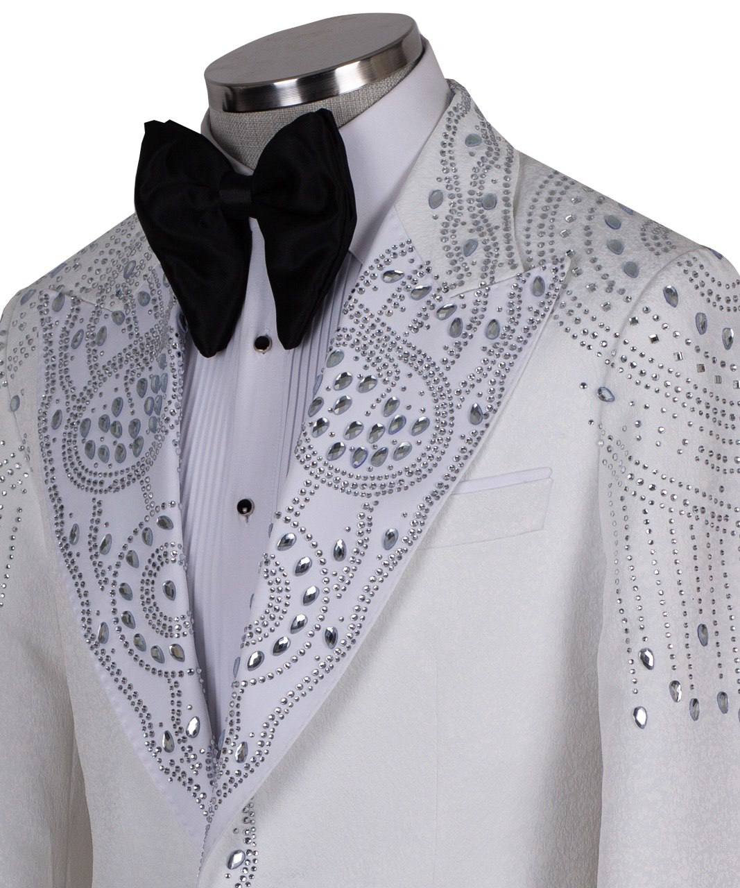 White Crystal Embellished Tuxedo Jacket