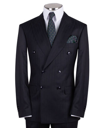 Black wool pinstripe double-breasted suit for men with jacket and trousers