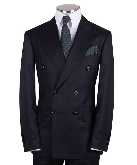 Black wool pinstripe double-breasted suit for men with jacket and trousers