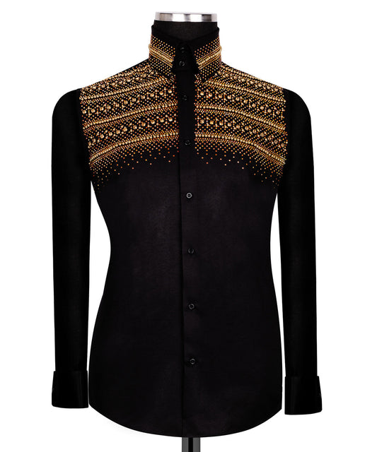 Classic Stone Detail Black Shirt - HandCrafted Shirts | Black Tuxedo Style