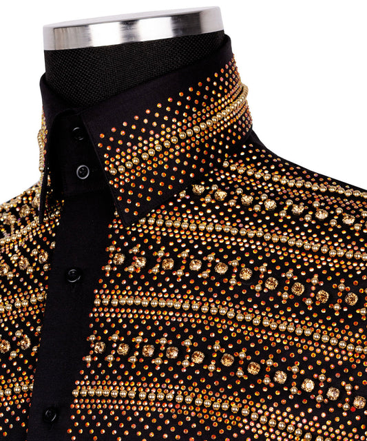 Classic Stone Detail Black Shirt - HandCrafted Shirts | Black Tuxedo Style