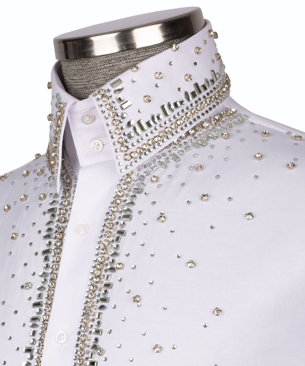 Elegant White Shirt with Sİlver Stone Vertical Stripe Details - HandCrafted Shirts | Black Tuxedo Style