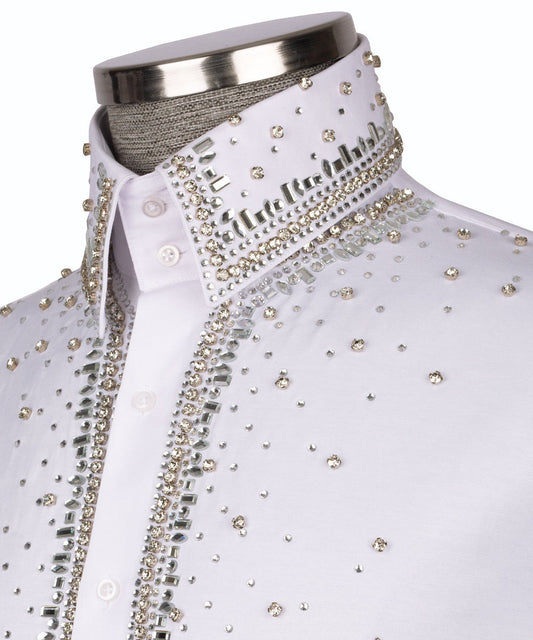 Elegant White Shirt with Sİlver Stone Vertical Stripe Details - HandCrafted Shirts | Black Tuxedo Style