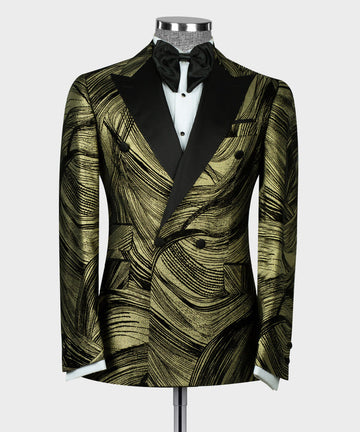 Gold Patterned Velvet Double Breasted
