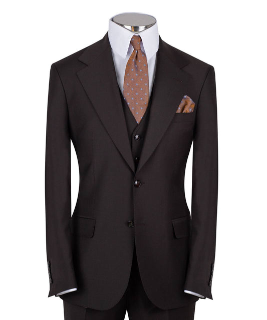 Model showcasing a Dark Brown Three-Piece Suit for Men by Black Tuxedo Style, ideal for weddings, business, and formal occasions.
