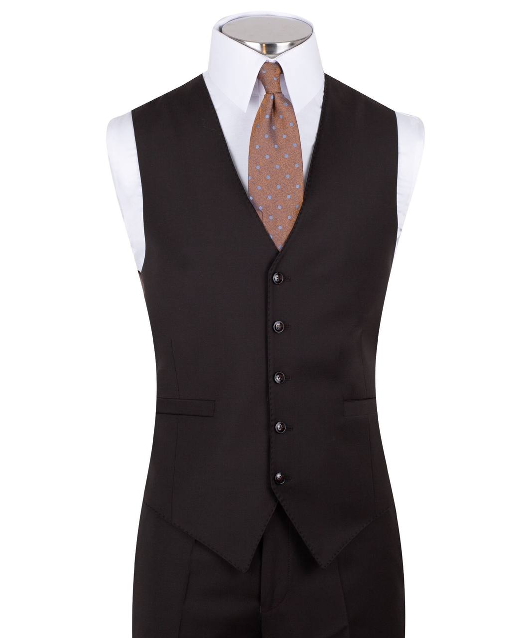 Model showcasing a Dark Brown Three-Piece Suit for Men by Black Tuxedo Style, ideal for weddings, business, and formal occasions.