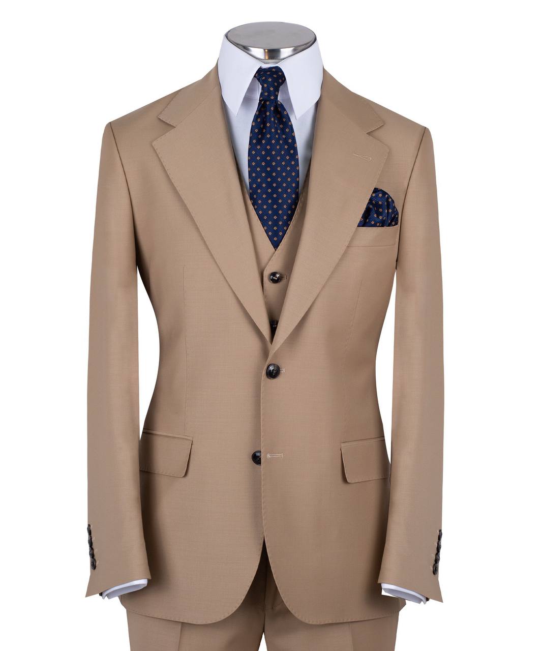 Sand three-piece suit for men with jacket, vest, and trousers