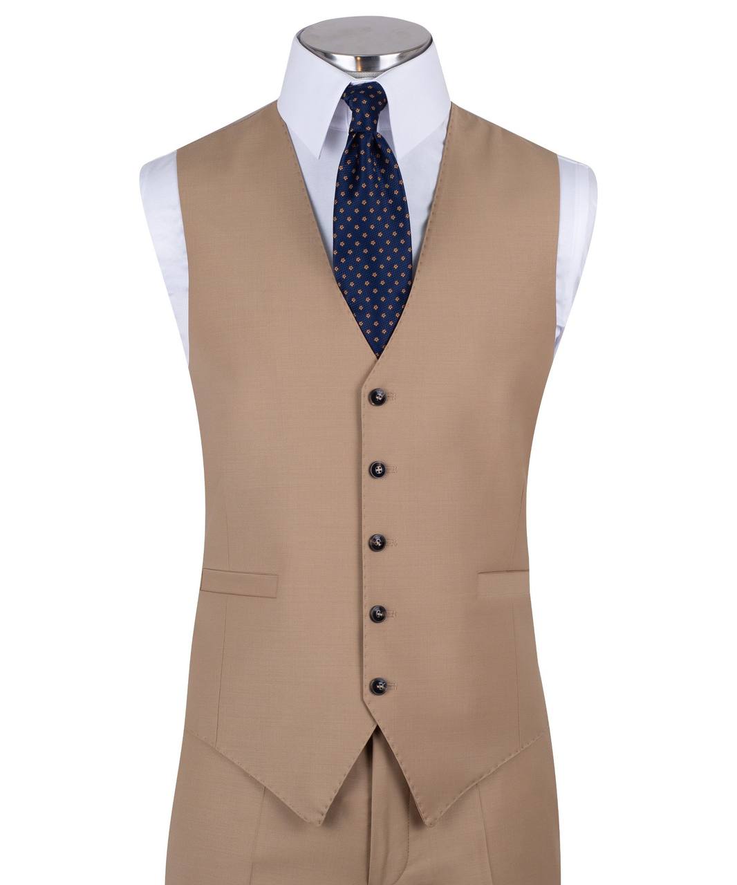 Sand three-piece suit for men with jacket, vest, and trousers