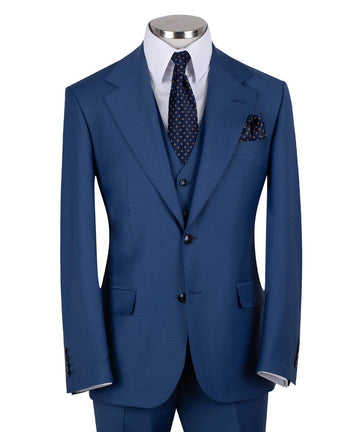 Steel blue three-piece suit for men with jacket, vest, and trousers