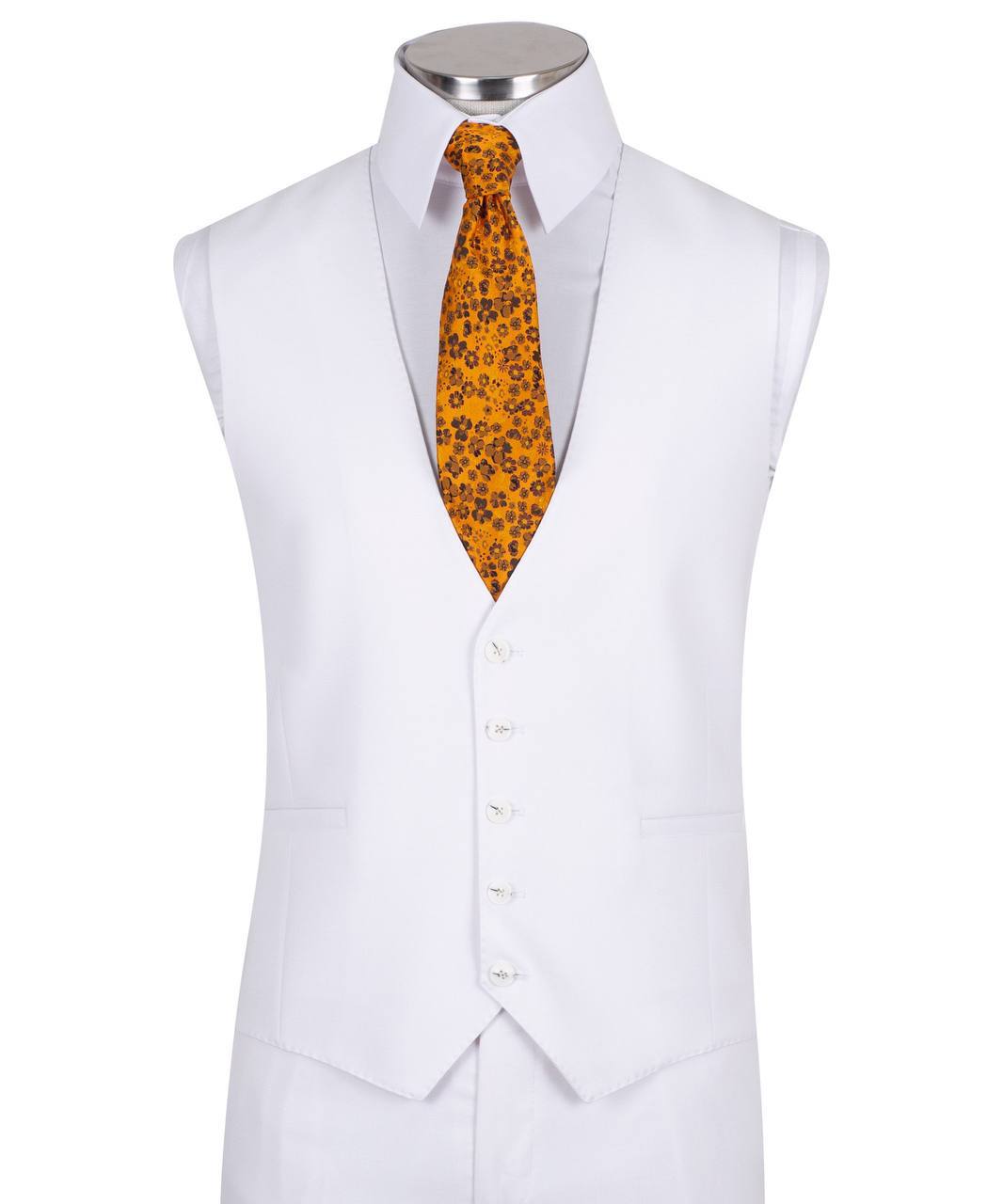 White wool blend three-piece suit for men with jacket, vest, and trousers