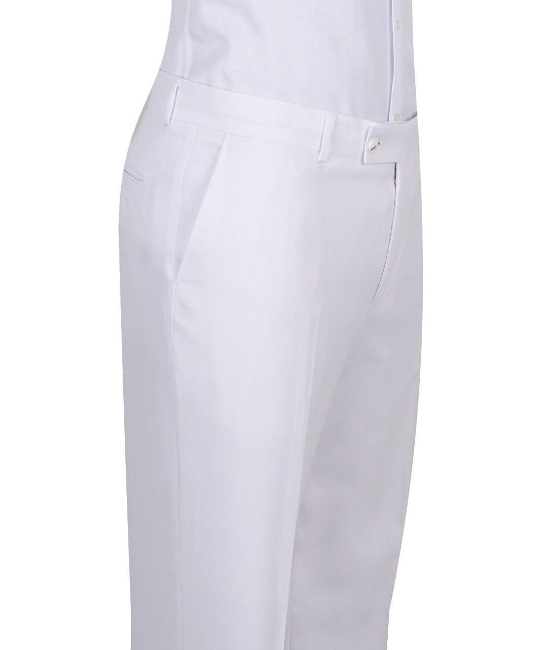 White wool blend three-piece suit for men with jacket, vest, and trousers