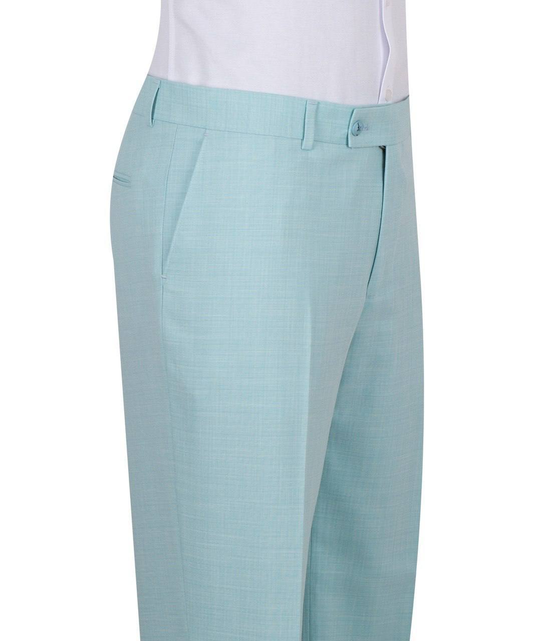 Mint green wool blend three-piece suit for men with jacket, vest, and trousers