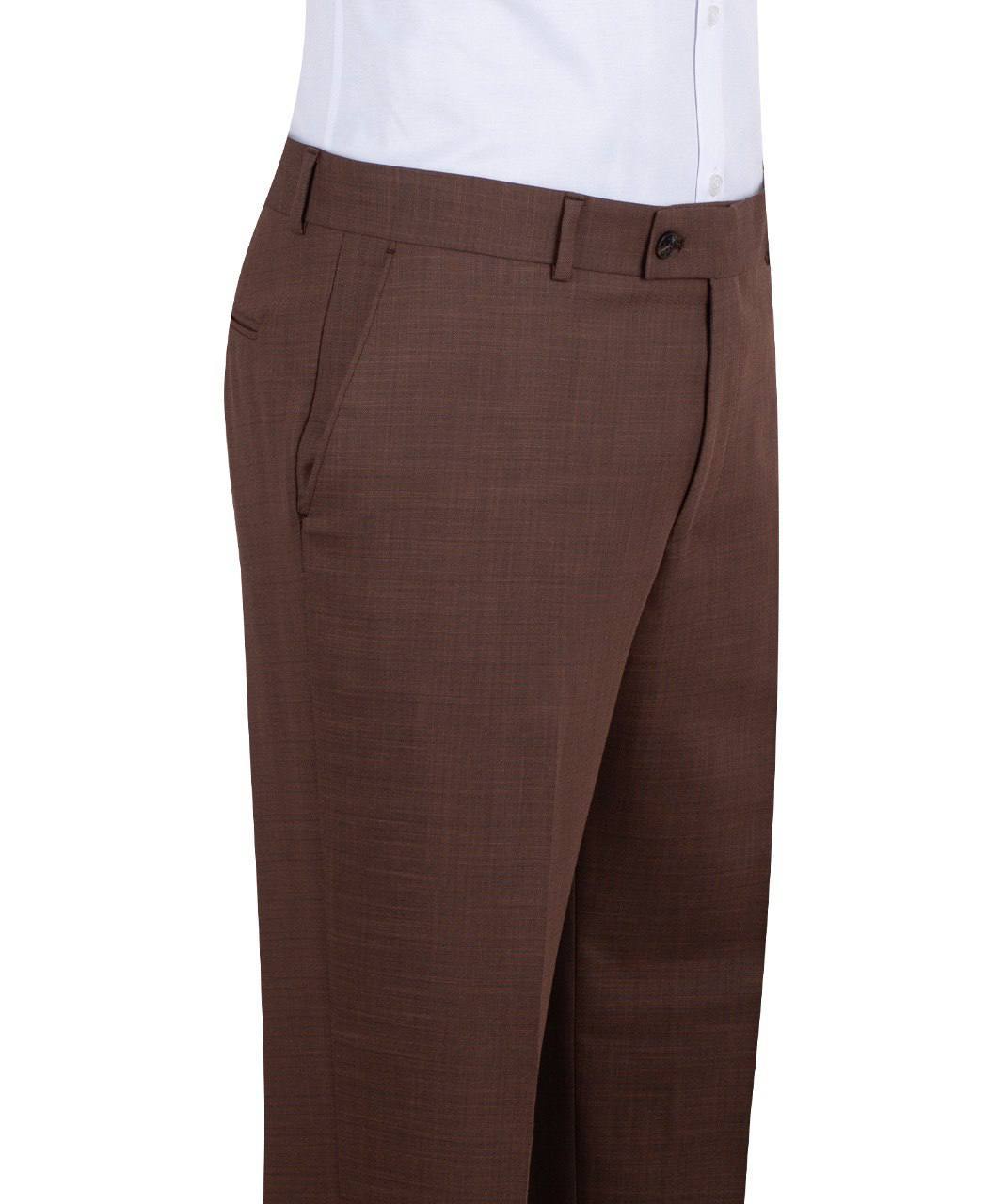 Chocolate brown wool blend three-piece suit for men with jacket, vest, and trousers