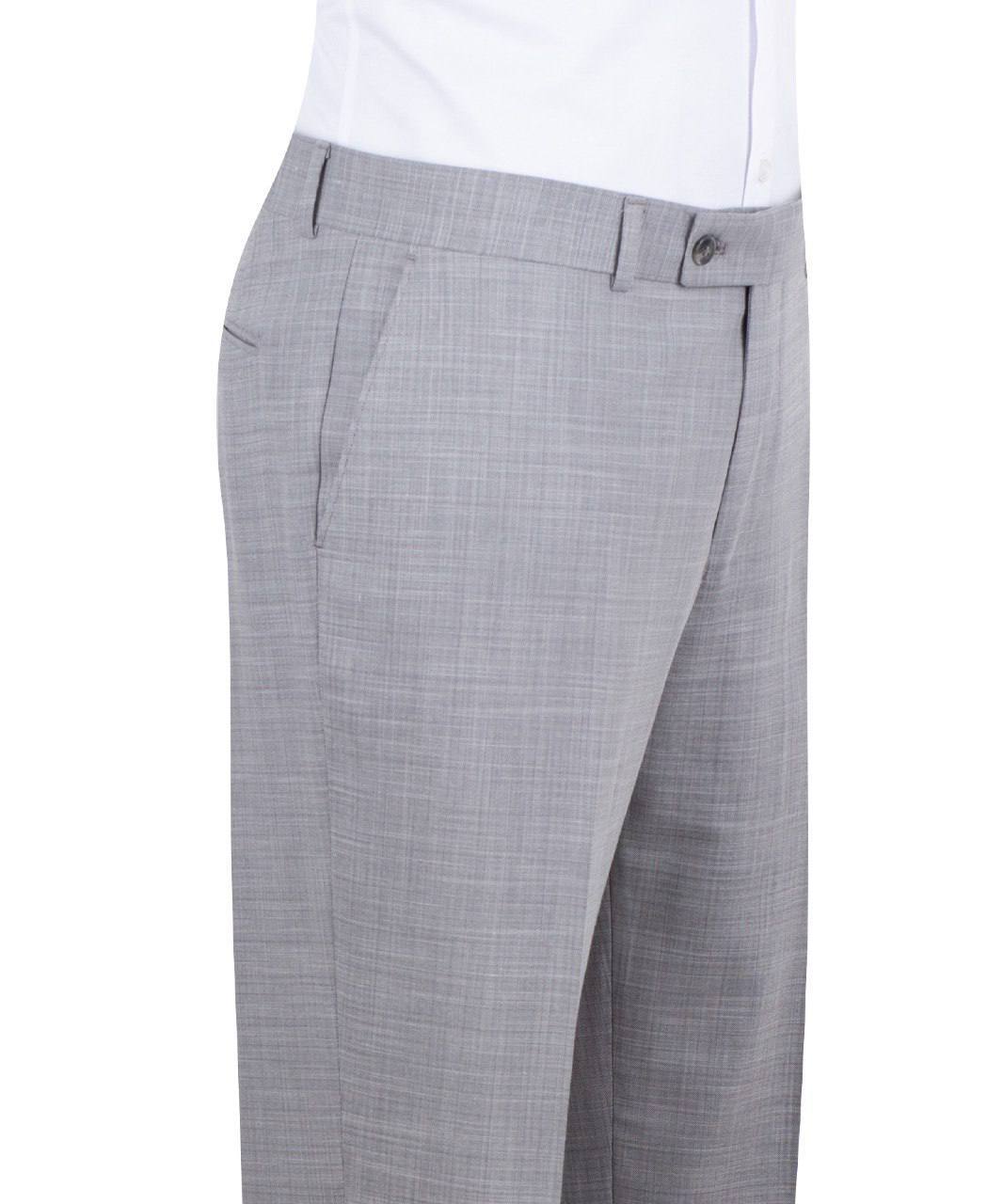 Light grey wool blend three-piece suit for men with jacket, vest, and trousers