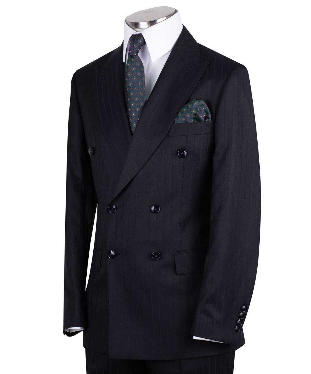 Black wool pinstripe double-breasted suit for men with jacket and trousers