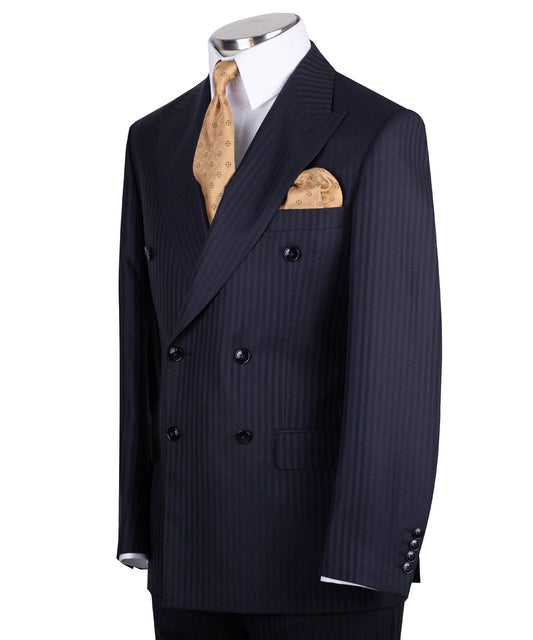Navy blue wool pinstripe double-breasted suit for men with jacket and trousers