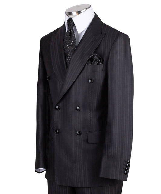Charcoal grey wool pinstripe double-breasted suit for men with jacket and trousers