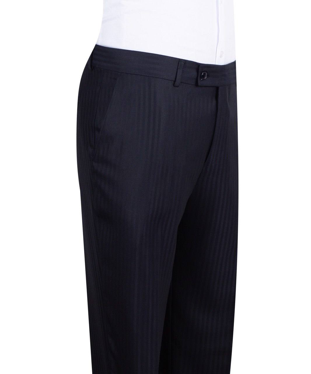 Dark navy blue wool pinstripe double-breasted suit for men with jacket and trousers
