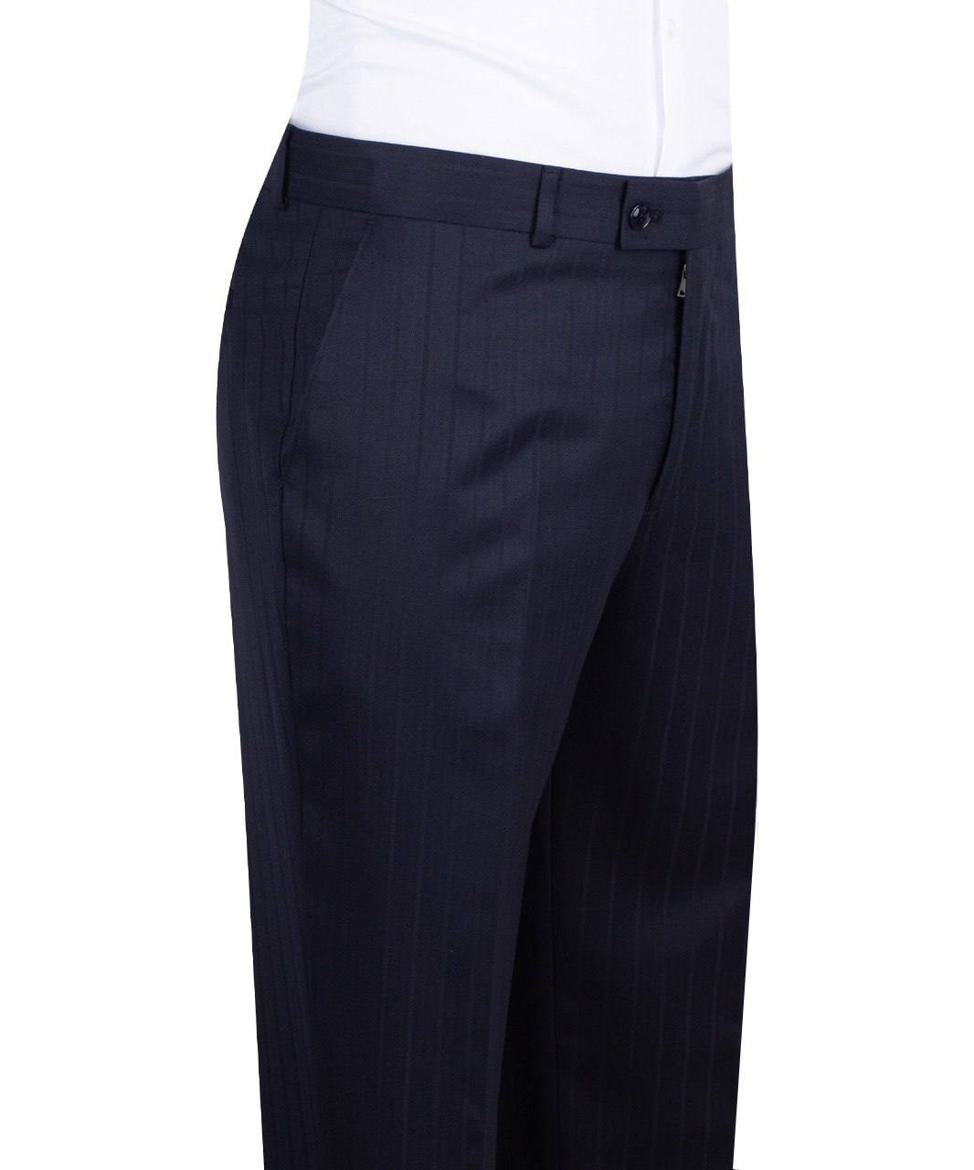 Navy blue wool pinstripe double-breasted suit for men with jacket and trousers