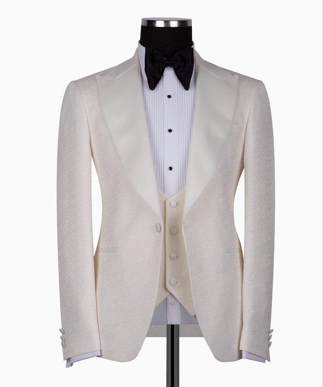 Cream Peak Lapel Cream Tuxedo - Triple Tuxedo | Black Tuxedo Style