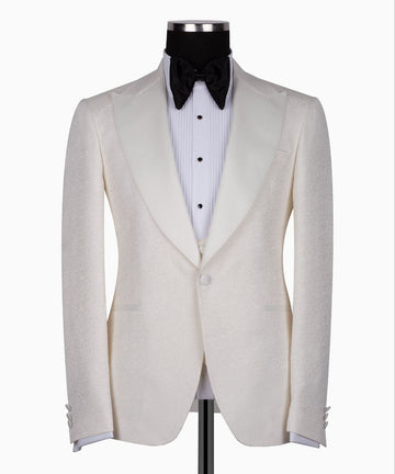 Cream Peak Lapel Cream Tuxedo - Triple Tuxedo | Black Tuxedo Style