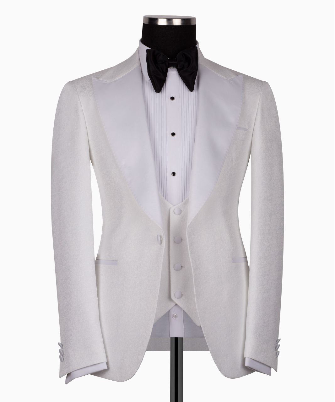 White Peak Lapel White Tuxedo - Triple Tuxedo | Black Tuxedo Style