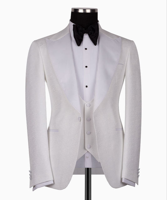 White Peak Lapel White Tuxedo - Triple Tuxedo | Black Tuxedo Style