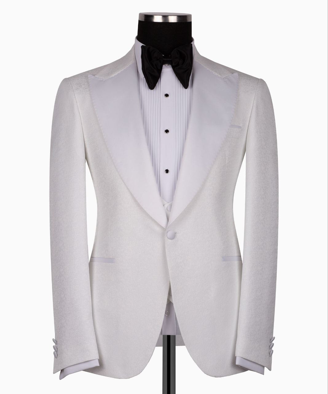 White Peak Lapel White Tuxedo - Triple Tuxedo | Black Tuxedo Style