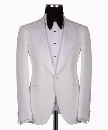White Peak Lapel White Tuxedo - Triple Tuxedo | Black Tuxedo Style