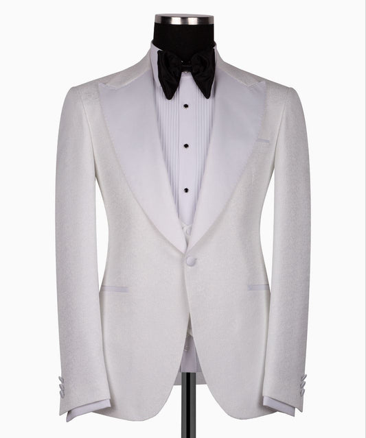 White Peak Lapel White Tuxedo - Triple Tuxedo | Black Tuxedo Style